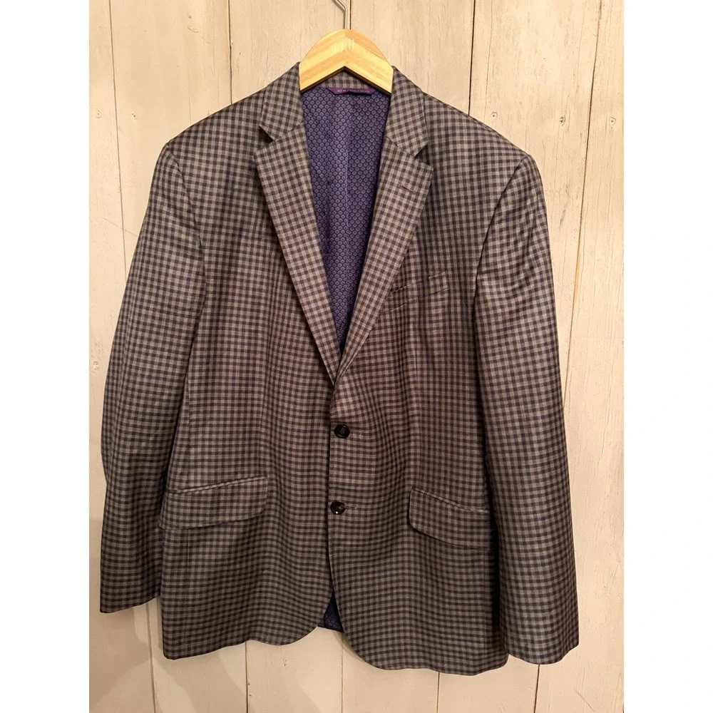 Ted Baker London Endurance Jacket Blazer Wool Laine‎ Grey purple Plaid 42R H14